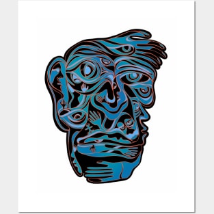 Abstract Hand Eye Face - blue version Posters and Art